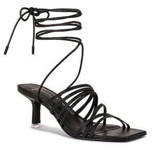 Black Suede Studio Strappy Square Toe Low Heel Sandal